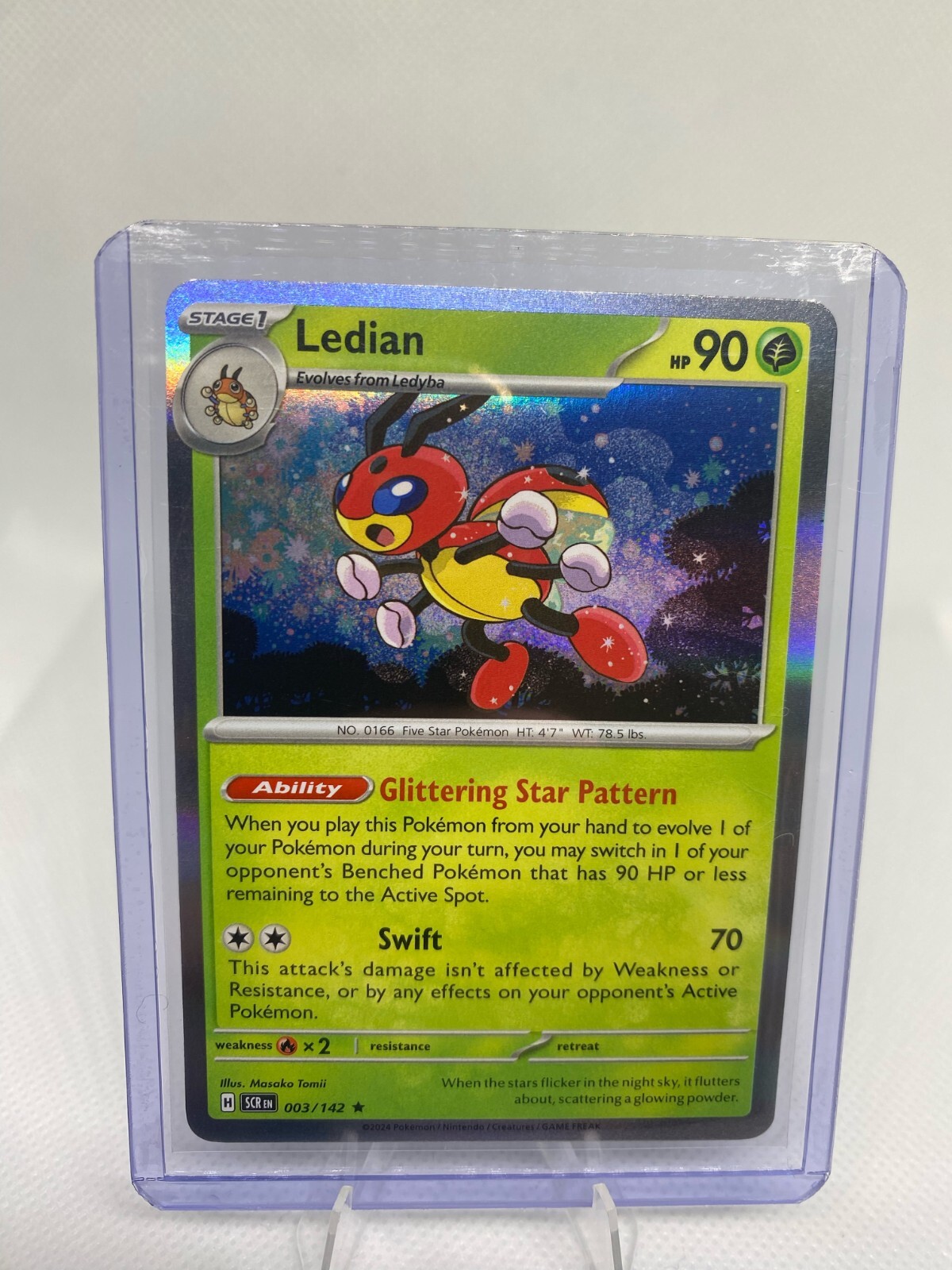 Ledian 003/142 Reverse Holo Rare Pokemon Stellar Crown NM