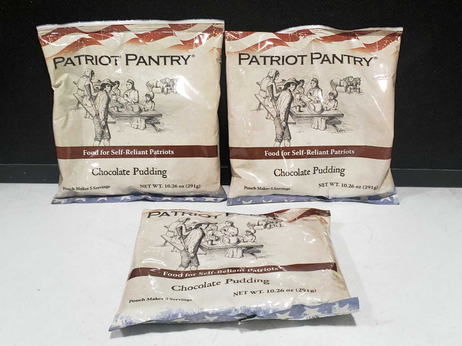 Lot Of 3 Patriot Pantry Chocolate Pudding - 5 Servings Each Packet