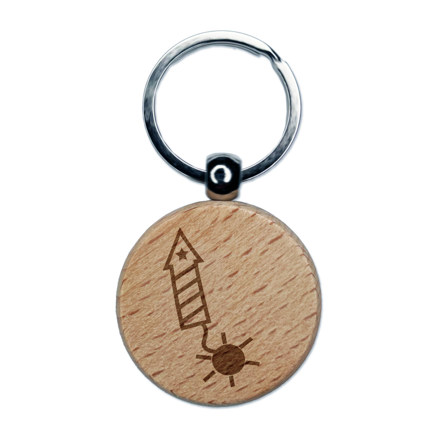 Llavero redondo de madera grabada fuegos artificiales patrióticos etiqueta encanto