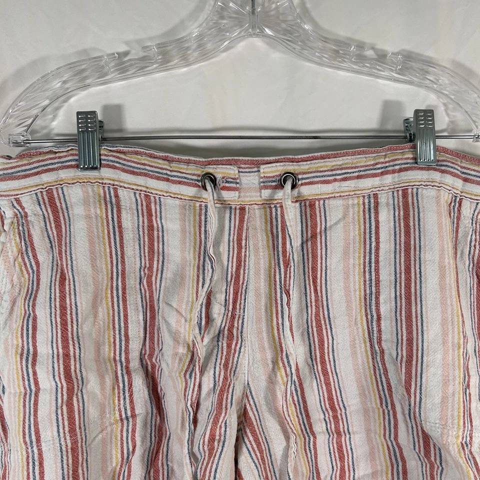 Pantalones cortos Per Se para mujer XL Blanco Naranja Rayas Lenin Blend Cordón Foto 2 de 4