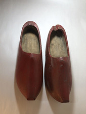Pair of Large Red Antique Holland Dutch Wooden Clogs/Shoes 14" long