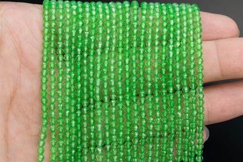 3MM Natural Green Crystal Quartz Beads AAA Faceted Round Loose Beads 15" - Picture 3 of 3