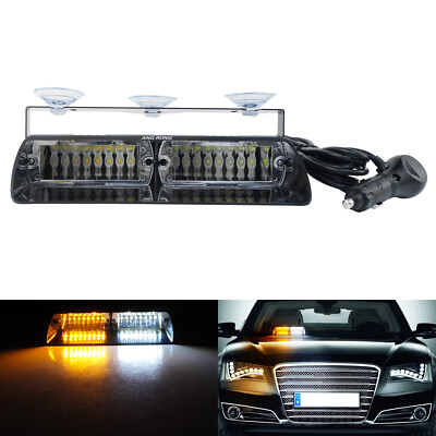 1x 16LED Auto Frontblitzer Blitzlicht Warnleuchte Strobe Licht GELB/WEISS 12/24V