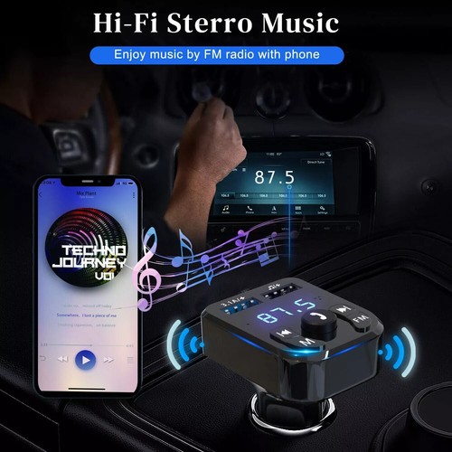 Adattatore Trasmettitore FM Bluetooth 5.0 Auto Wireless 2USB PD Caricatore AUX Vivavoce - Foto 5 di 13