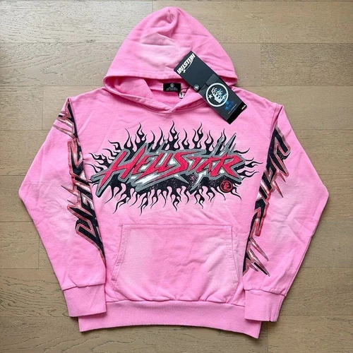 HELL print STAR hoodie pink Street Casual S, M, L, XL