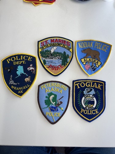 LOT OF 5 Alaska Patches Police Pretty Embroidered State Togiak St Maries Kodiak