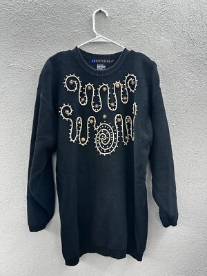 IB Diffusion Womens Sweater Size Large Black Textured Beaded Knit Vintage