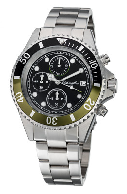 Eichmüller Edelstahl Herrenuhr Taucher Chrono 100M Datum- und Stoppfunktion, Box