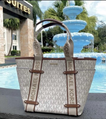 $428 Michael Kors MAEVE LG OPEN TOTE Handbag Vanilla MK Purse Bag 