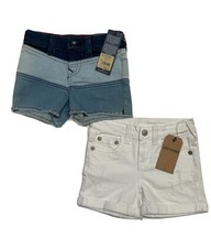 NWT True Religion Joey Triple Indigo or White Cuffed Girls Denim Shorts; Sz 5,6X