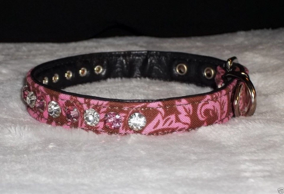 Collar de perro de diamantes de imitación de lujo joyas de cristal rosa y transparente Bling chocolate damasco Foto 2 de 4