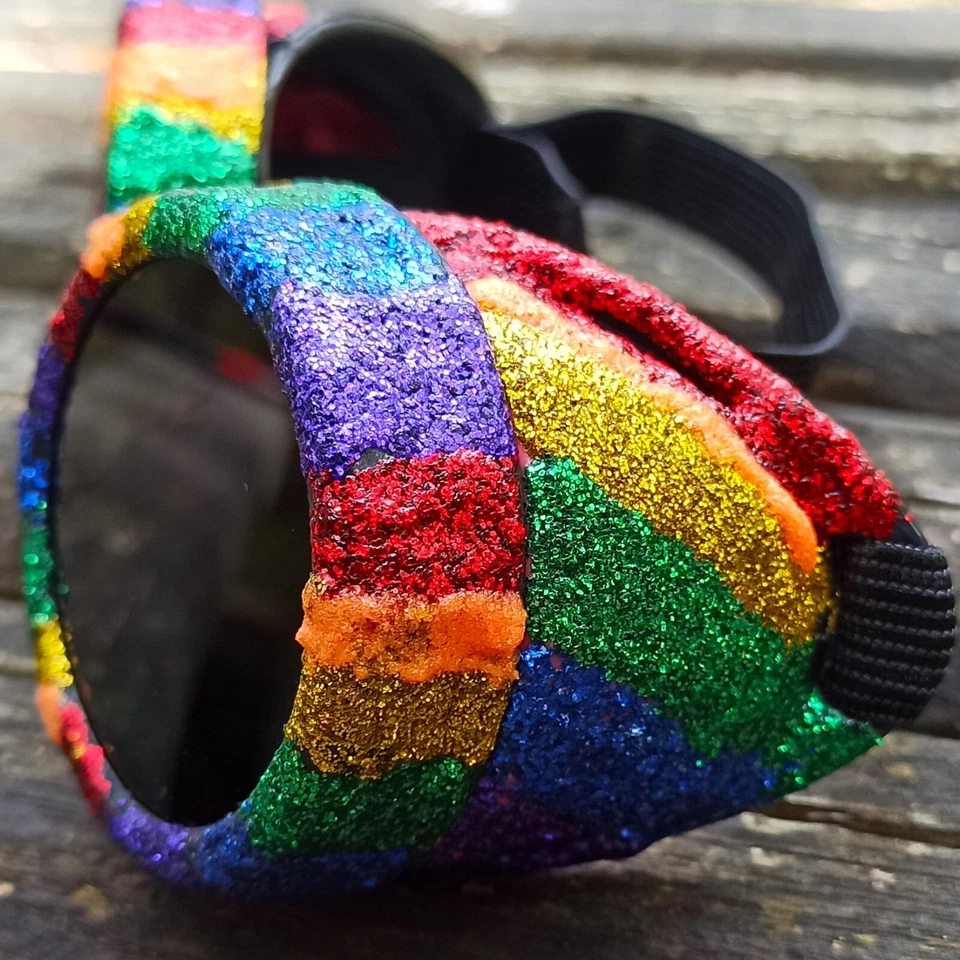 Óculos Steampunk Glitter Óculos Arco-íris Óculos Steampunk Roupa Orgulho Cosplay - Imagem 4 de 4