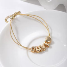 Customized Name Bubble Letters Bracelet Snake Chain Charm Jewelry Gold Silver