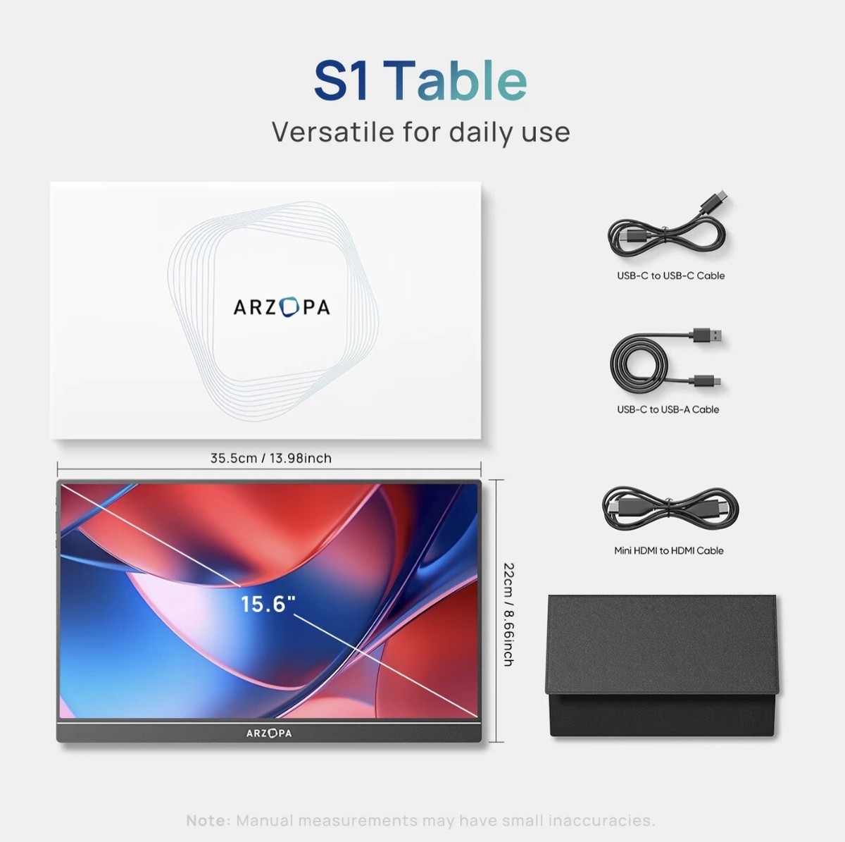 ARZOPA Portable Monitor, S1 Table 15.6'' 1080P FHD Laptop Monitor