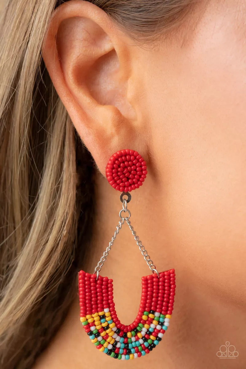 Paparazzi Make it RAINBOW RED Seed Bead Earrings NEW RELEASE