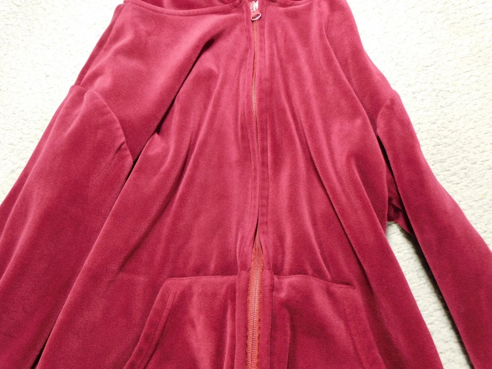 Sudadera con capucha de manga larga con cremallera completa roja carmesí talla S/M felpa de terciopelo sin marca para mujer Foto 3 de 4