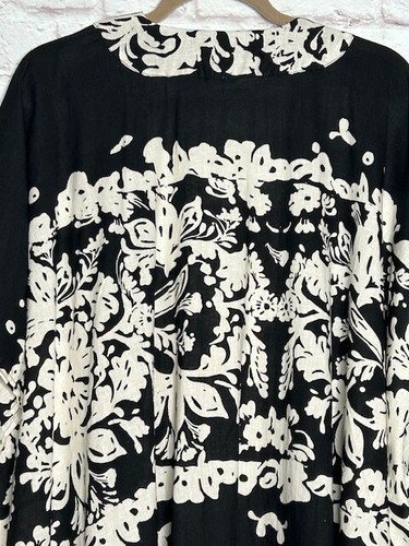 1X/2X OS Plus New Black Cream Linen Rayon Floral Print Kimono Top Jacket - Picture 16 of 20