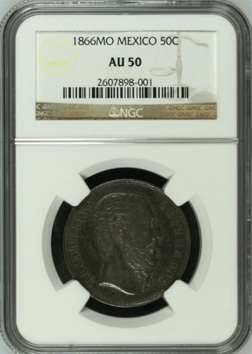 1866-Mo MEXICO MAXIMILIAN 50 CENTAVOS NGC AU-50