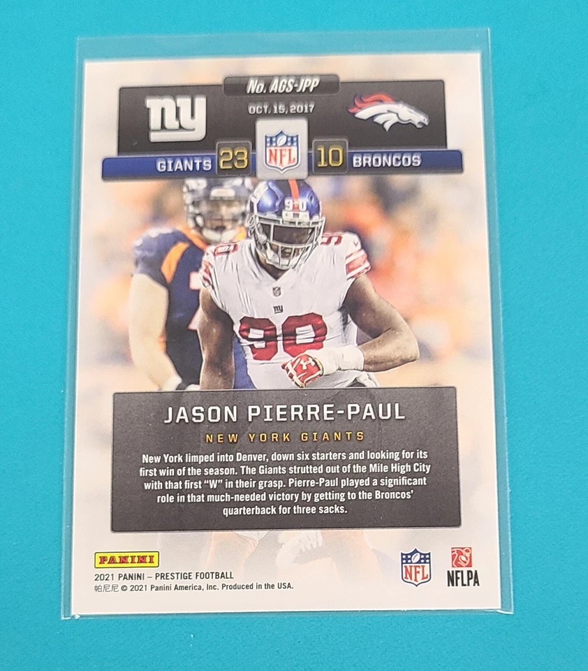 2021 Prestige Any Given Sunday #AGS-JPP Jason Pierre-Paul Giants Card Y6 - Image 2 of 2