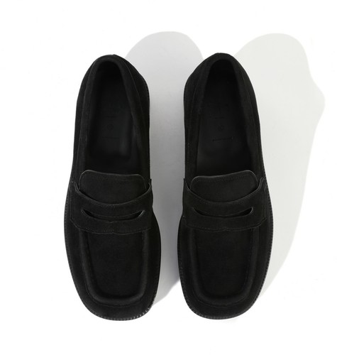 Firenze Atelier Men's Handmade Black Lambskin Suede Square Toe Penny Loafers - Picture 1 of 12