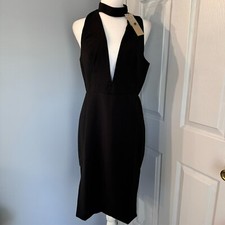 Do+Be Large Black Midi Bodycon Dress | Zipper Back | Collar & Keyhole Neck
