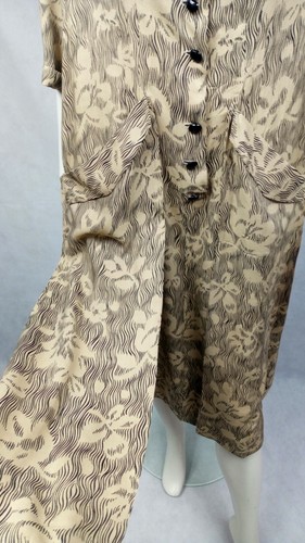 Vintage 1930s Floral Shirt Dress S M 8 10 12 14 40s Day Dress Drop Waist Utility - Picture 7 of 12