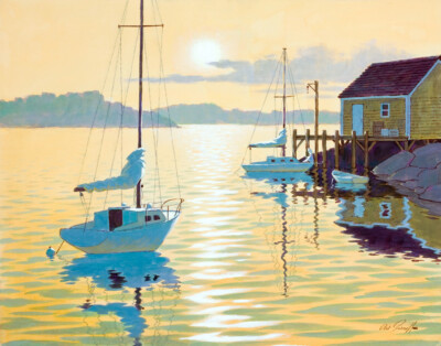 Arthur Sarnoff - Sunset on the Harbor 1950s Signed - 17'' x 22'' Fine Art Print