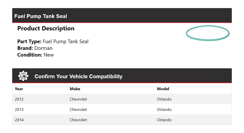 For 2012-2014 Chevrolet Orlando Dorman Fuel Pump Tank Seal 2013 - Imagem 2 de 4