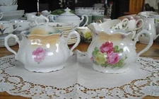 Vintage Leuchtenburg Thuringia Sugar Bowl w/ Lid + Creamer Germany ~  