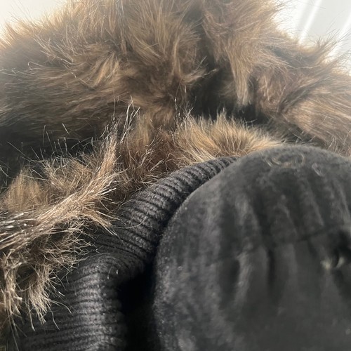 Desigual Womens Parka Black Gold Puffy Sweater Inset Hooded Faux Fur Size 6 NWT - Picture 13 of 15