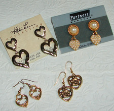 Vtg 80's Heart-Shaped Pierced Dangle EARRINGS x 4 Pair: Kathie Lee, Mervyns G38