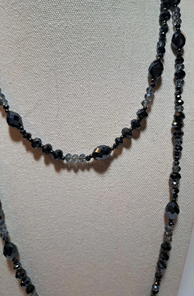 Vtg Chico's AB Midnight Black/Clear Glass Beads Long Necklace Brilliant Sparkle  - Image 4 of 4