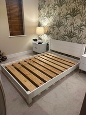 Handmade, Low Double Bed In White With Wooden Slats