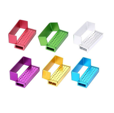 6 Color ental Bur Burs Holder Block Disinfection Box Aluminium Autoclave 30 Hole