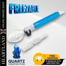 10.5" Glycerin FREEZE Vapor Straw Spoon Bowl Wax Tobacco QUARTZ GLASS | BLUE