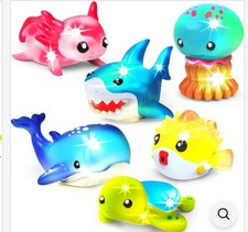 6 Pack Under the Sea Water-Activated Light-Up Bath Toys Shark Whale Turtle ect