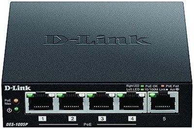 D-Link DES-1005P Fast Ethernet Switch 5-Port PoE Plug & Play lüfterlos schwarz