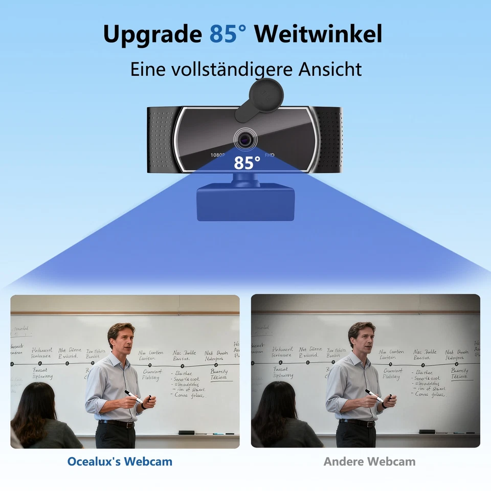 Webcam mit Mikrofon USB Full HD 1080p 30fps Webkamera 360°Drehung für PC, Laptop - Bild 3 von 4