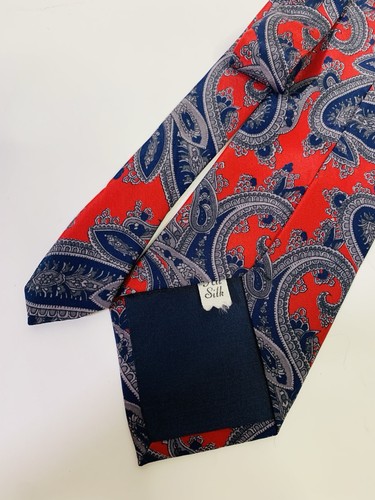 Florence Silk Floral Leaves Skinny Necktie Blue Red - Picture 5 of 7