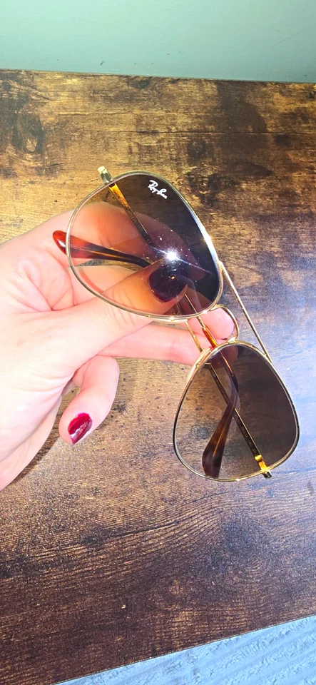 Ray-Ban RB3689 Aviator Metal II Pilot Sunglasses Gold Brown Gradient Glass, photo 2 of 5