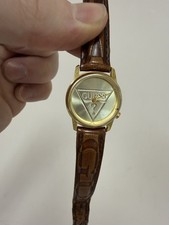 Vintage 1995 Guess Analog Quartz Watch Goldtone Case Dial With OG Guess Strap