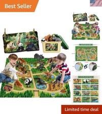 Interactive 12 Pcs Safari Animal Figurines with Jumbo 57'' Play Mat for Kids