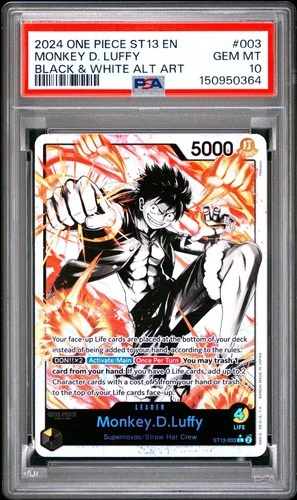 2024 ONE PIECE ST13 #003 THREE BROTHERS LUFFY BLACK & WHITE ALT ART PSA 10