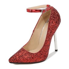 Chic Women's Sequins High Heels Buckle Pointed Toe Pumps Casual Dress Club Shoes