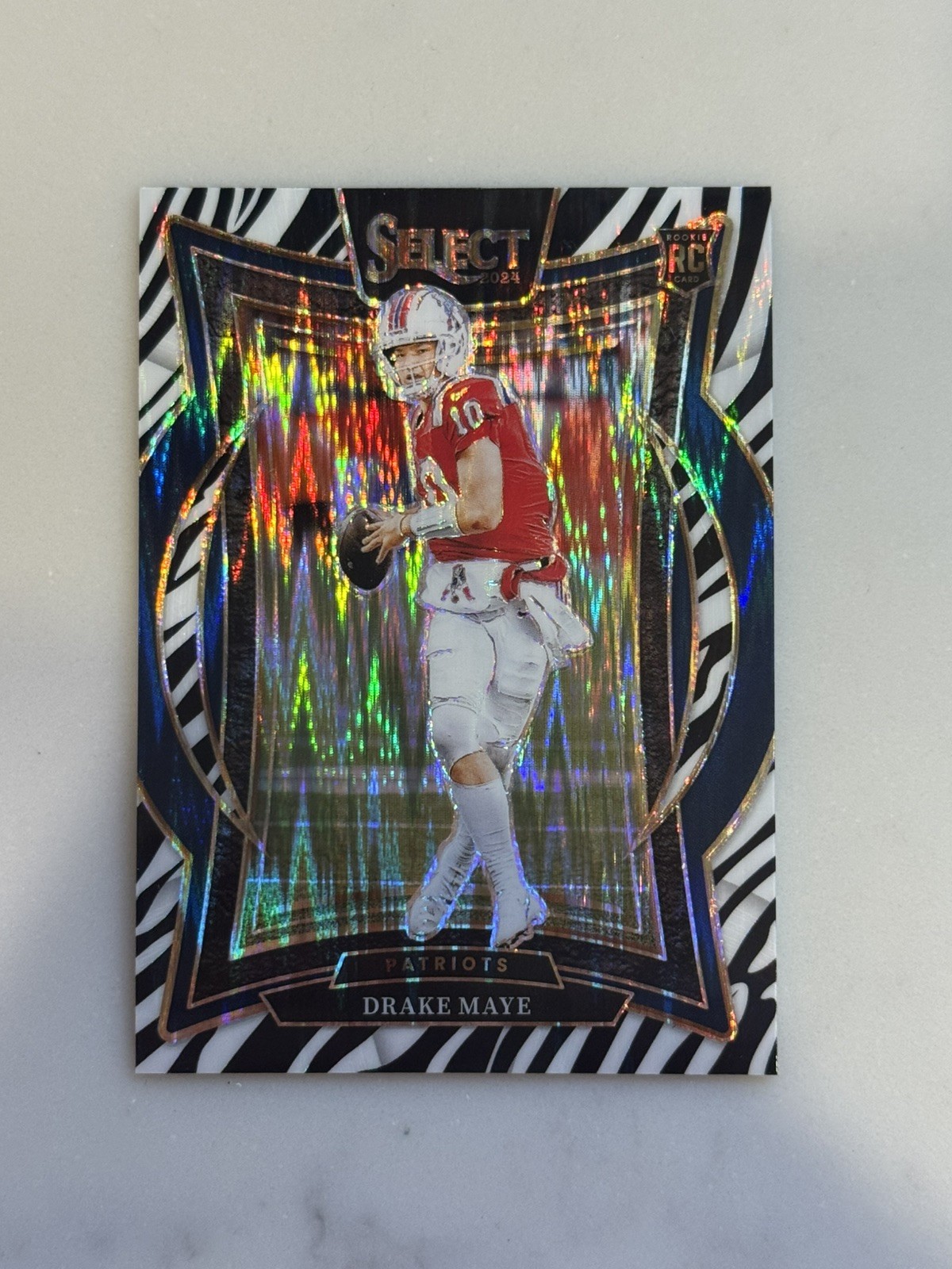 💥2024 Select Zebra Drake Maye Shock concourse Prizm (RC) - Patriots 
