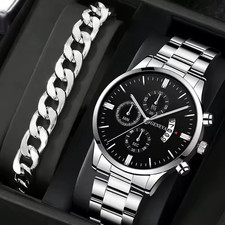 Men  s Quartz Watch Luminous Dial Date Display Stainless Steel Wristwatch