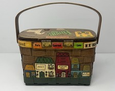 Vintage Signed Nan Caro Hand-Painted Penny Weaved Basket Purse Hinged Lid