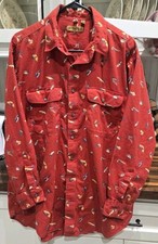 Ruff Hewn Fishing Lures Long Sleeved Button Front Shirt Sz XL Red Made in USA