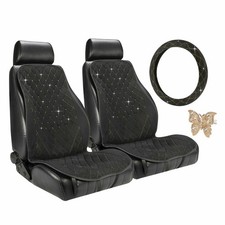 LUNNA Gold Seat Cover Combo Embellished w/ Swarovski Crystals & Golden Butterfly
