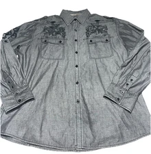 Roar Shirt Mens XXL Black Button Up Y2K Long Sleeve Freedom Back Patch